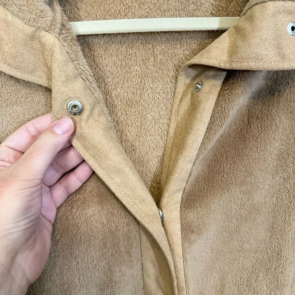 Andree By Unit Fuzzy Fleece Snap Long Sleeve Button Front Jacket Brown 2X Plus - Picture 6 of 9